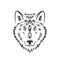 Beautiful wolf head black line tattoo illustration on white background. - Vector