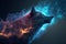 Beautiful wolf with nebula background. Wild animal with stars and galaxy. Generative AI