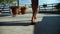 Beautiful Woman Bare Feet Walking on Concrete