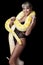 The beautiful woman with the big yellow snake