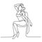 Beautiful woman in bikini sunbathing at the seaside in deck-chair - continuous line drawing vector illustration summer