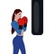 Beautiful woman boxing with black punching bag in vector