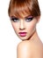 Beautiful woman with bright vivid purple make-up