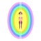 Beautiful woman character standing in yoga pose. Image of aura bodies and energy flows.