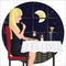 beautiful woman dining at a restaurant. Vector illustration decorative design