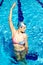 Beautiful woman doing gymnastics in the water in pool