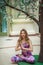 Beautiful  woman doing spring yoga indoors