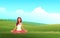 Beautiful woman doing yoga amidst a vast and serene meadow