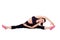 Beautiful woman dressed for fitness doing stretching exercises