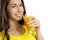 Beautiful woman drinking orange juice