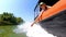 Beautiful Woman Enjoying a boat ride on Danube River, Romania