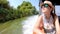 Beautiful Woman Enjoying a boat ride on Danube River, Romania