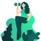 Beautiful woman exercise lifting barbell build her biceps modern flat cartoon design vector illustration.