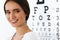Beautiful Woman With Eye Test Chart At Ophthalmology Office