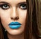 Beautiful woman face. Beauty portrait. Beautiful blue lips.