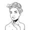 Beautiful Woman Face, Hand Drawn Young Girl With Elegant Hairstyle Holding Hand On Chin Sketch