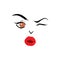 Beautiful woman face with red lips vector. Fashion model face close up, vector illustration.