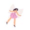 Beautiful Woman Fairy with Wings in Pink Dress Fluttering Around Vector Illustration