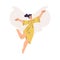 Beautiful Woman Fairy with Wings in Yellow Dress Fluttering Around Vector Illustration