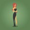 Beautiful Woman In Fancy Black Gown, Gambling And Casino Night Club Related Cartoon Illustration