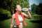 Beautiful woman fitness drinking water