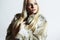 Beautiful woman in fur.winter fashion.Beauty blond Girl