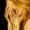 Beautiful woman in gold, golden hands, glitter sensual glamour luxury