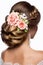 Beautiful woman with gold makeup.Beautiful bride with fashion wedding hairstyle.