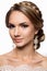 Beautiful woman with gold makeup.Beautiful bride with fashion wedding hairstyle.