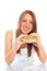 Beautiful woman with a hamburger