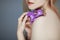 Beautiful woman Hands holding orchid portrait beauty skin care concept
