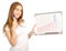 Beautiful woman in the hands whiteboard draw growth money dollars chart business