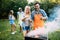 Beautiful woman and handsome man having barbecue