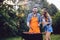 Beautiful woman and handsome man having barbecue