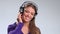 Beautiful woman with headset listening music