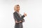 a beautiful woman with hijab standing with thumb up and cheerful face