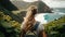 beautiful woman hiking in Na Pali Coast, hawaii, State Wilderness Park, Generative AI