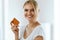 Beautiful Woman Holding Birth Control Pills, Oral Contraceptive