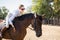 Beautiful woman horsewoman, close-up