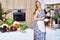 Beautiful woman housewife cook prepare in kitchen meal,delicious, tasty diet recipe made from fresh natural organic vegetable
