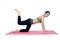 Beautiful woman indoor exercising using pink yoga mat