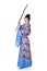 Beautiful woman in a kimono with samurai sword