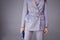 Beautiful woman lady spring autumn collection glamor model business office fashion clothes wear formal dress code style lilac col