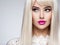 Beautiful  woman with long white straight  hairs and bright make-up