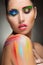 Beautiful woman. make-up colour paint painting,