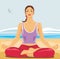 Beautiful woman meditating on the beach