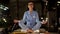 Beautiful woman meditating on office desk, break time to boost productivity