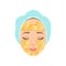 Beautiful woman with moisturizing mask on her face, cosmetic procedure for face rejuvenation vector Illustration