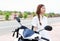 Beautiful Woman Motorcycle Young Asian Girl On Road With Motor Bike Wear White Shirt