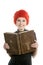 Beautiful woman, orange wig reading old book